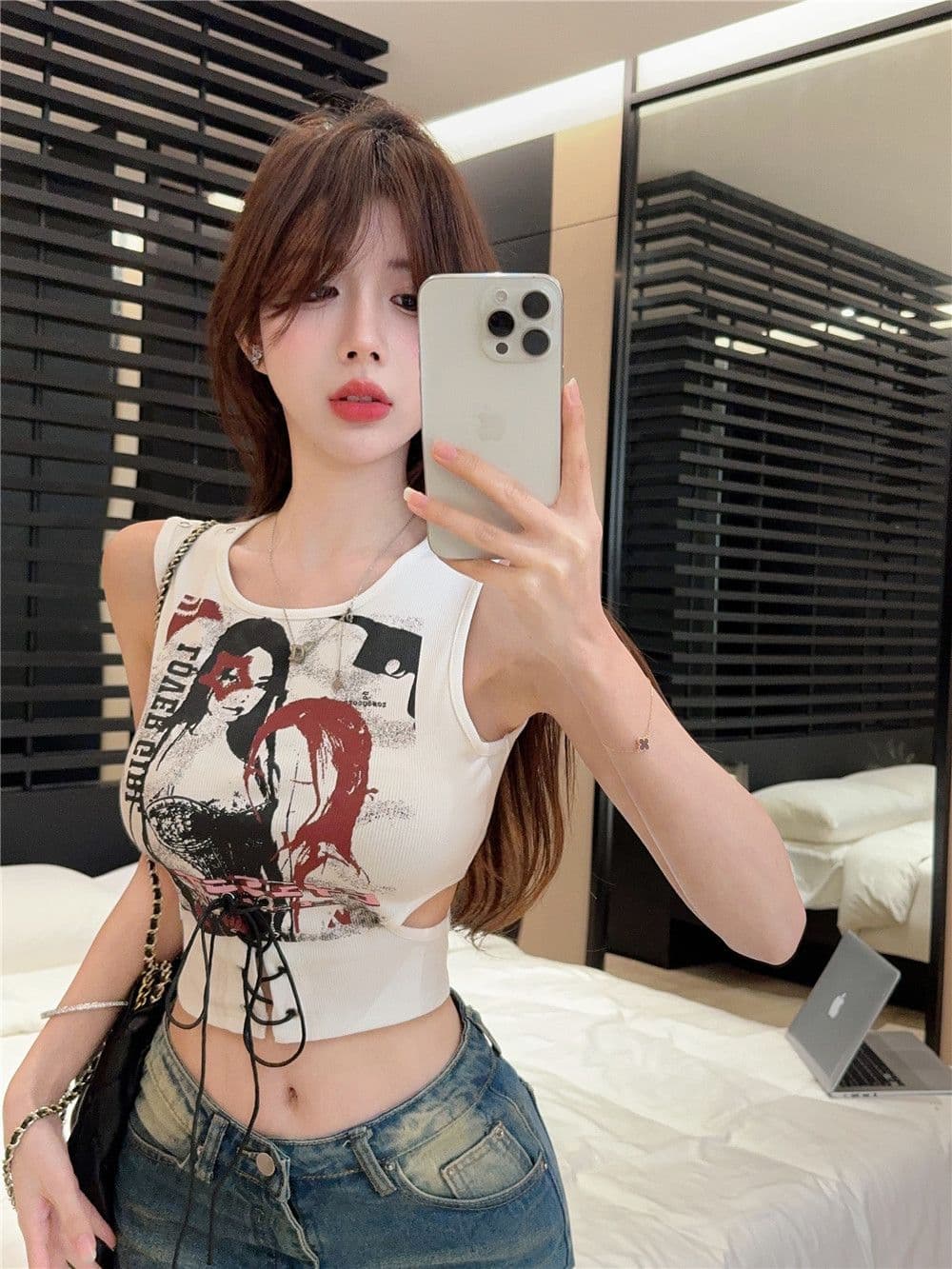 모달 원단 260 그램 홀로우 아웃 프린트 슬립 인사이드 가져 가라. 이미지 4