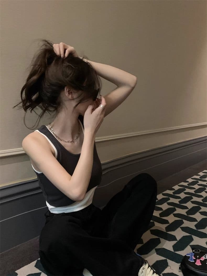 모달 원단 260 그램 투피스 세트 운동 조끼 여성 이미지 2