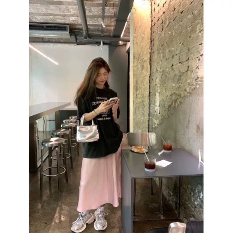 있음 선적 230 크 워싱 마 오래된 순면 반팔 티셔츠 여성 루즈핏 대 에디션 상세 이미지 3