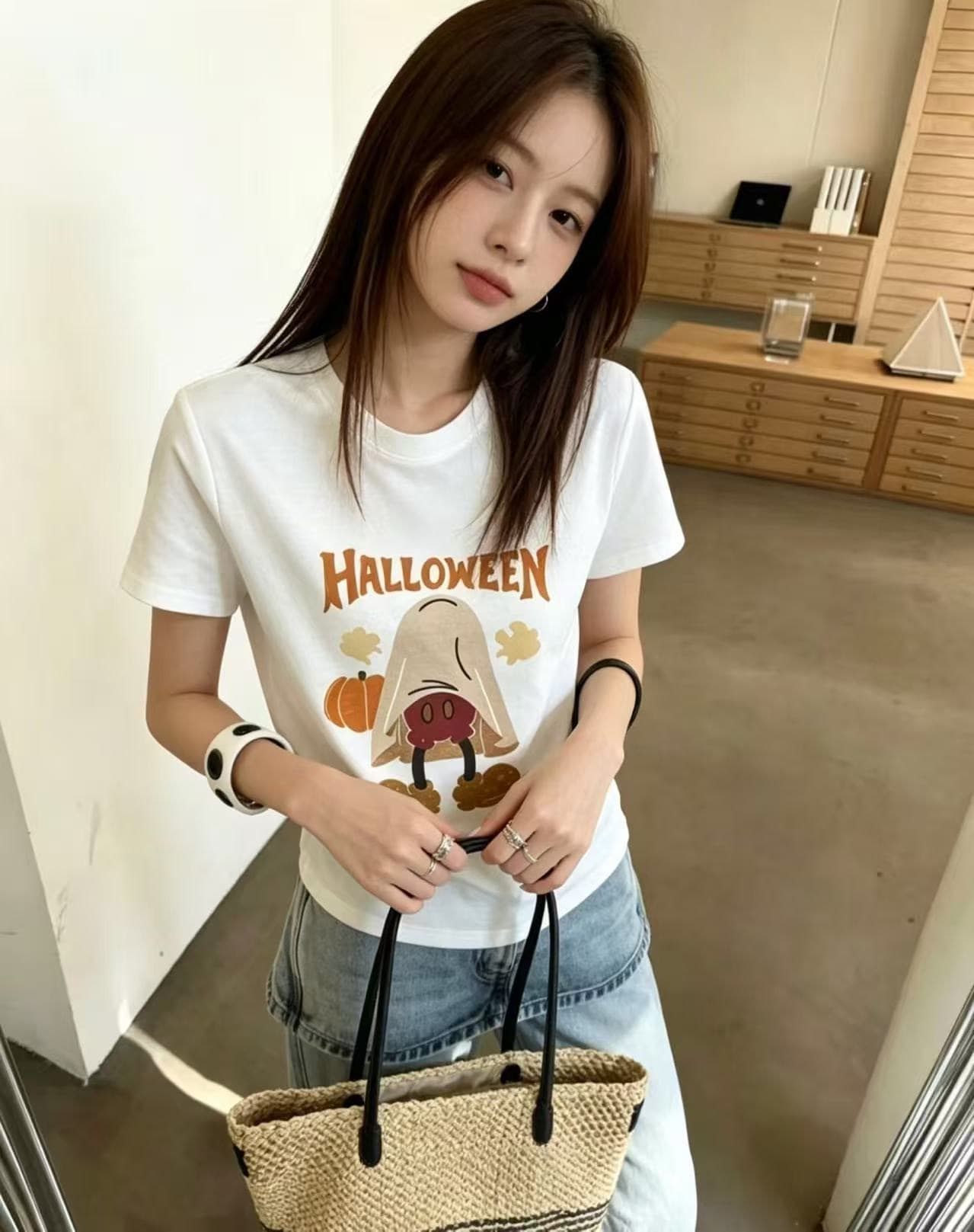 있음 선적 여름 새로운 패션 미니멀리즘 캐주얼 라운드 넥 슬림해 보이는 다용도 만화 프린트 반팔 티셔츠 맨위 상세 이미지 1