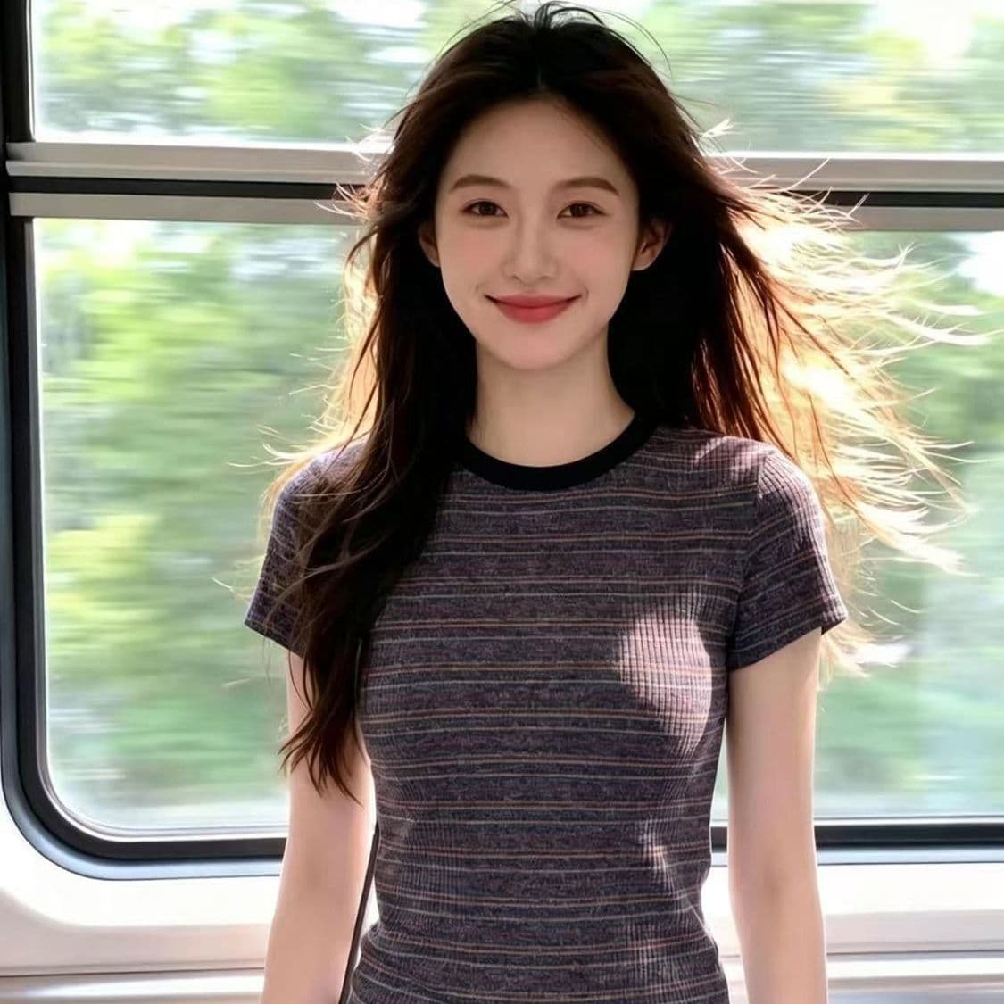 한 부서 chic 레트로 스트라이프 반팔 티셔츠 여성 아니요 명중 섹션 맨위 이미지 2