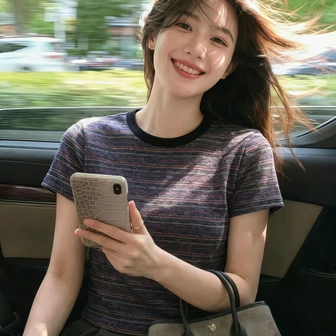 한 부서 chic 레트로 스트라이프 반팔 티셔츠 여성 아니요 명중 섹션 맨위 상세 이미지 2