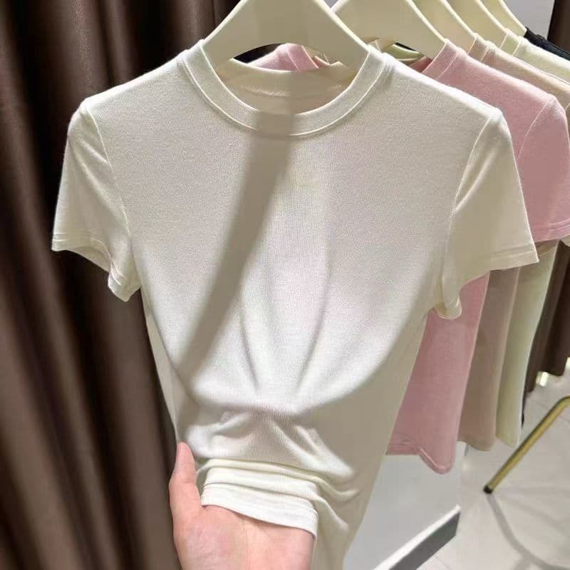 반팔 여성 긍정적 인 어깨 반팔 티셔츠 다용도 얇은 스타일 맨위 상세 이미지 4