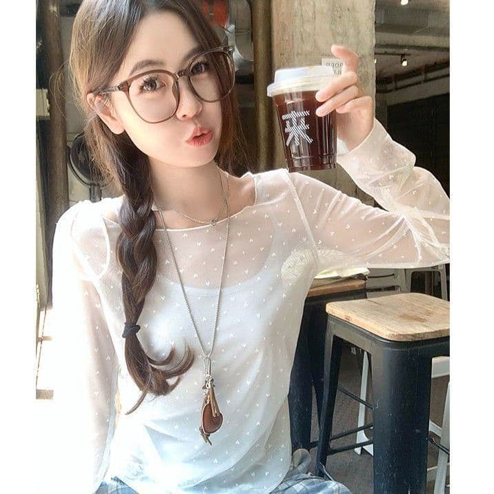 작은 꽃 레이스 인사이드 가져 가라. 긴팔 티셔츠 기본 셔츠 맨위 상세 이미지 1