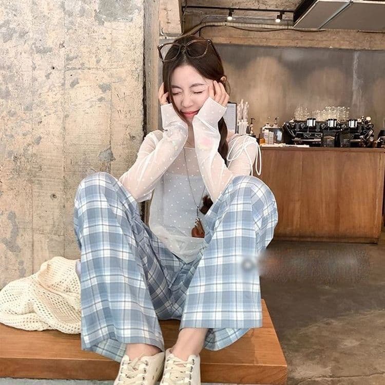작은 꽃 레이스 인사이드 가져 가라. 긴팔 티셔츠 기본 셔츠 맨위 상세 이미지 2