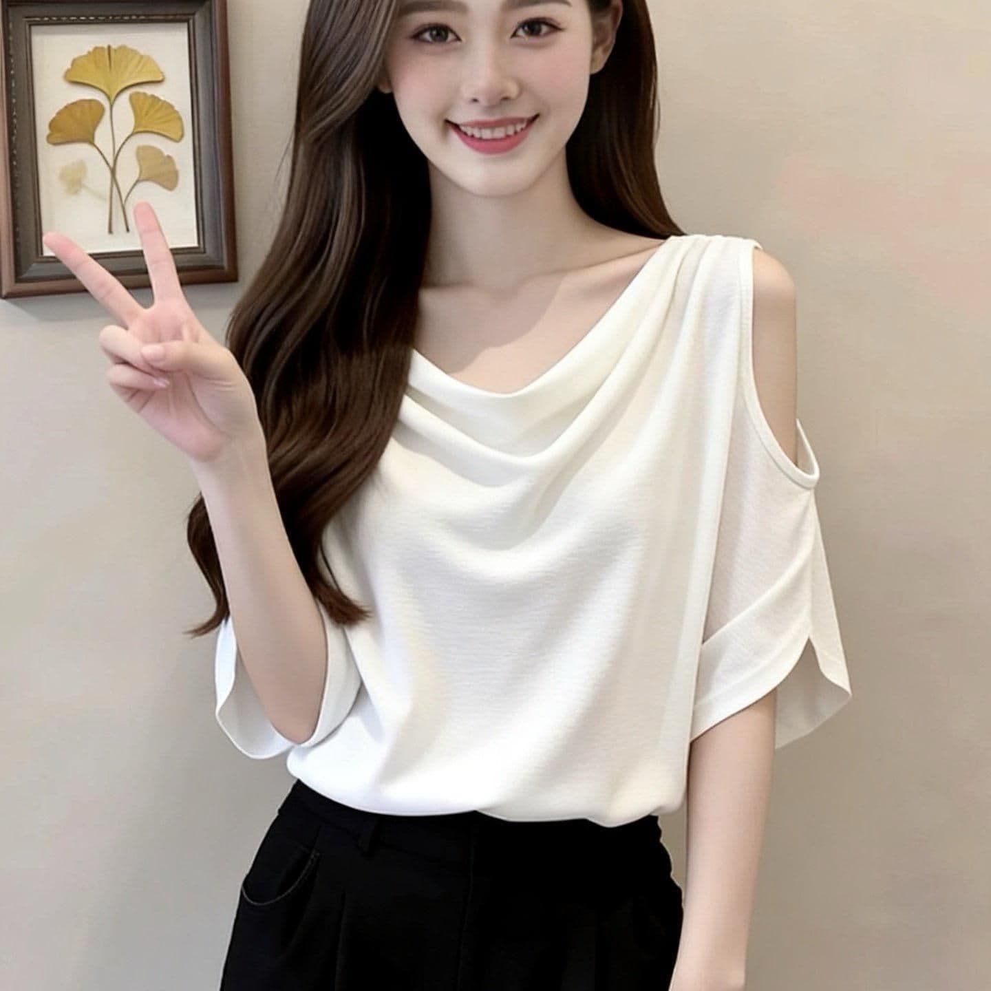 1 1 와 사고 방식 260g+ 원본 솜씨 여름 새로운 느긋한 느슨함 센스 흔들다 칼라 반팔 티셔츠 여성