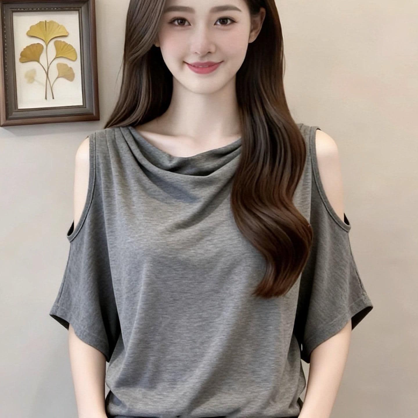 1 1 와 사고 방식 260g+ 원본 솜씨 여름 새로운 느긋한 느슨함 센스 흔들다 칼라 반팔 티셔츠 여성 이미지 3