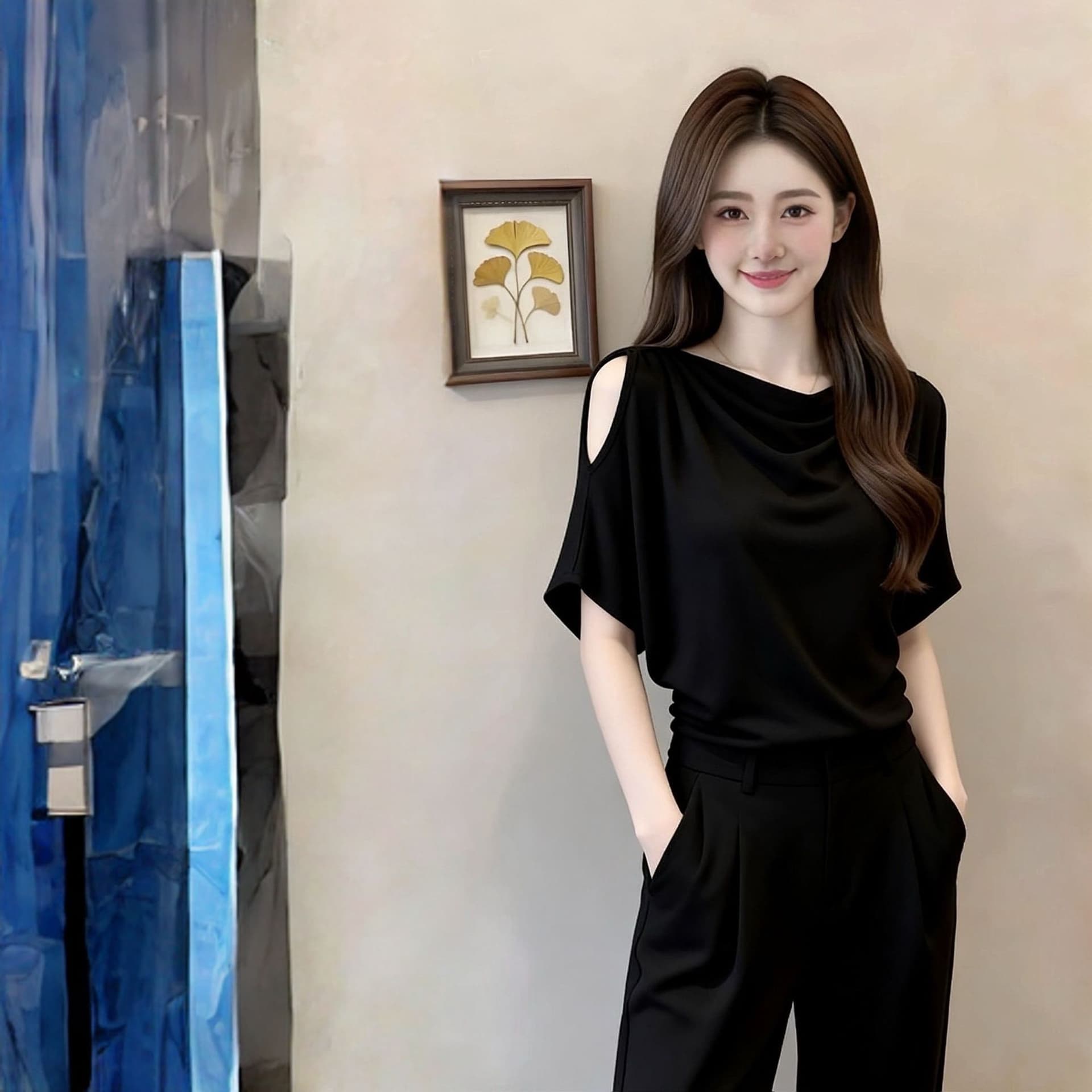 1 1 와 사고 방식 260g+ 원본 솜씨 여름 새로운 느긋한 느슨함 센스 흔들다 칼라 반팔 티셔츠 여성 이미지 5