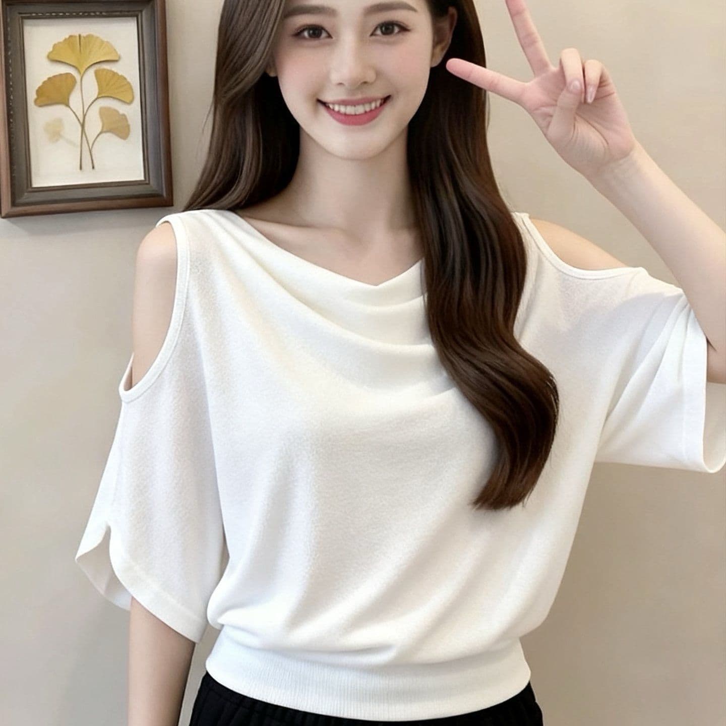 1 1 와 사고 방식 260g+ 원본 솜씨 여름 새로운 느긋한 느슨함 센스 흔들다 칼라 반팔 티셔츠 여성 상세 이미지 2