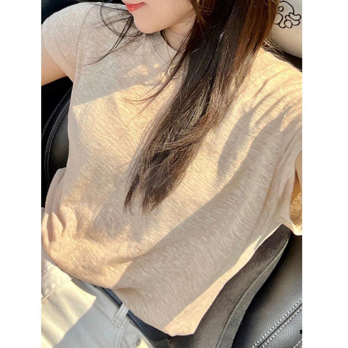 긍정적 인 어깨 반팔 여성 티셔츠 여름 얇은 스타일 면 린넨 고급 센스 슬림해 보이는 다용도 작은 날다 소매 맨위