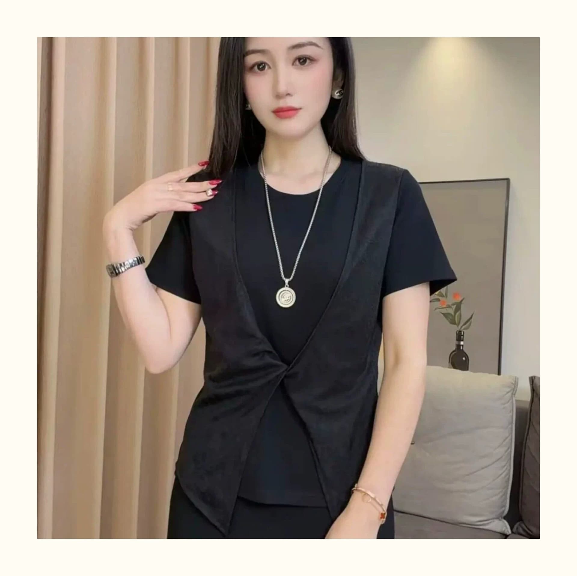 프린트 40 92 면 8 암모니아 Lun 특별 빅 사이즈 200 kg 고급 센스 비틀림 반팔 티셔츠 여성 상세 이미지 4