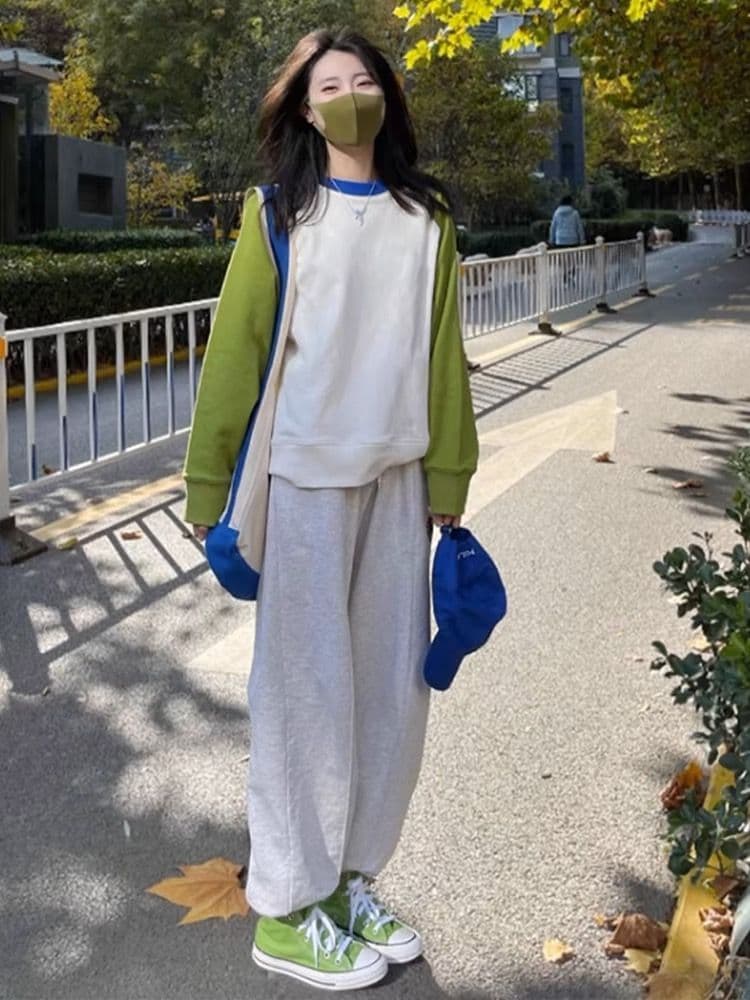 이른 봄 Jimo 라운드 넥 후드티 여성 봄 가을 2025 새로운 작은 키 긍정적 인 어깨 긴팔 맨위 루즈핏 아메리칸 얇은