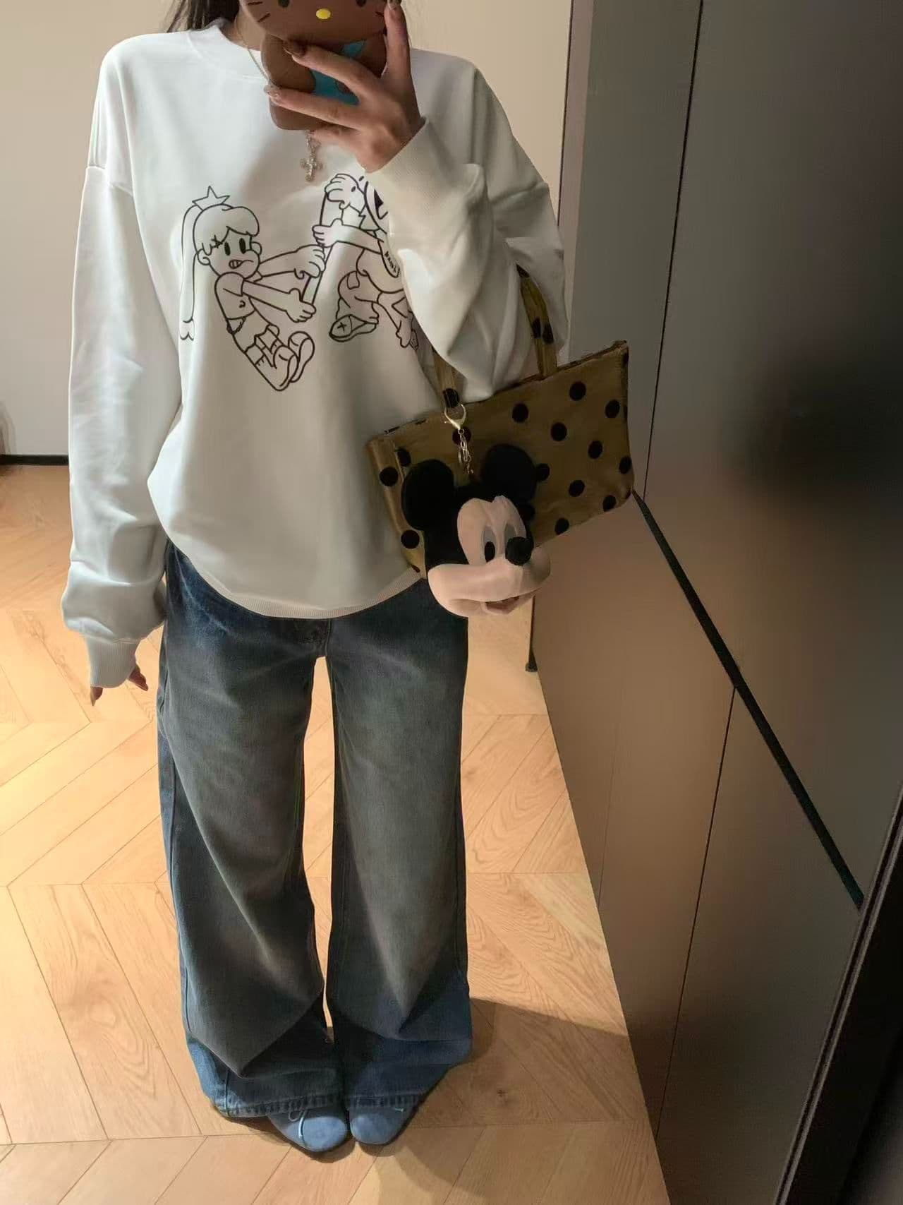 후아 면 복합 얇은 스타일 320 그램 털이 있는 420g 헝겊 프린트 루즈핏 라운드 넥 후드티 여성