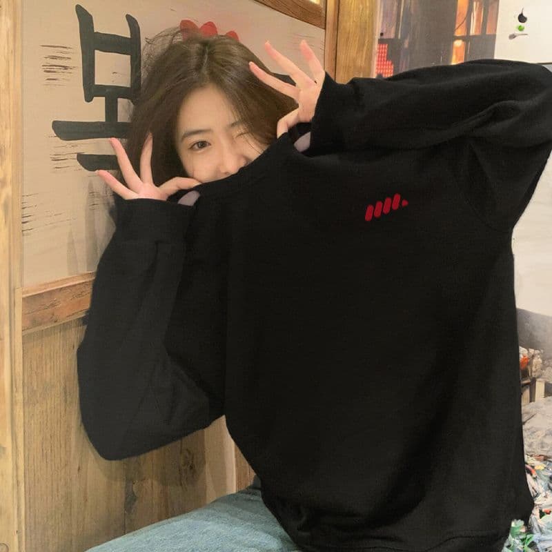 후아 면 복합 얇은 스타일 320 그램 털이 있는 420g 헝겊 프린트 루즈핏 라운드 넥 후드티 여성 이미지 5