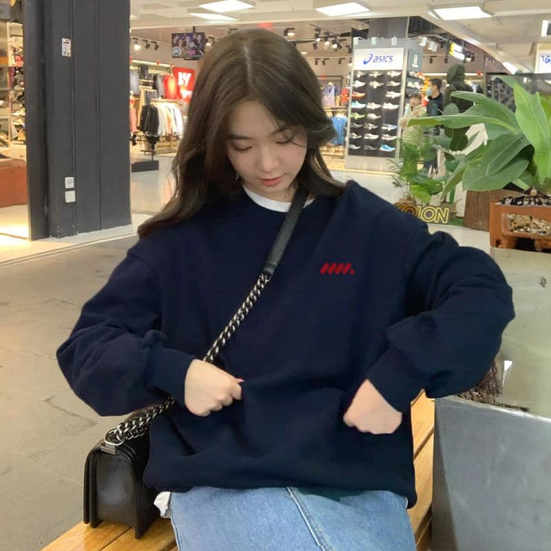 후아 면 복합 얇은 스타일 320 그램 털이 있는 420g 헝겊 프린트 루즈핏 라운드 넥 후드티 여성 이미지 4