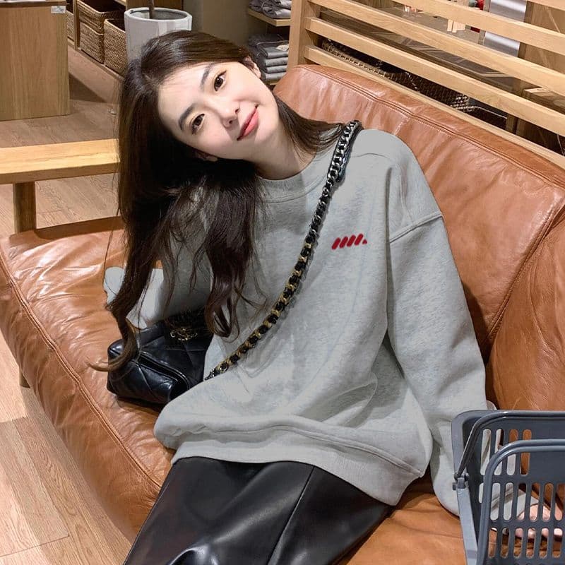 후아 면 복합 얇은 스타일 320 그램 털이 있는 420g 헝겊 프린트 루즈핏 라운드 넥 후드티 여성