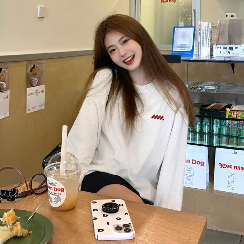 후아 면 복합 얇은 스타일 320 그램 털이 있는 420g 헝겊 프린트 루즈핏 라운드 넥 후드티 여성 상세 이미지 12