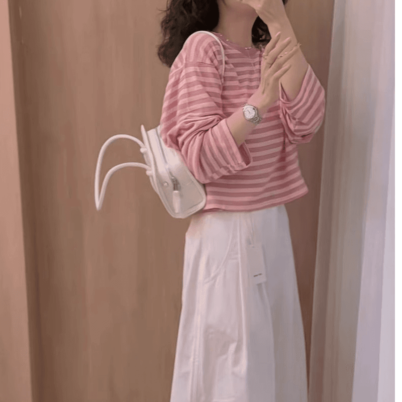 한 스타일 미니멀리즘 고급 센스 이른 가을 새로운 스트라이프 디자인 센스 기본 셔츠 코디 하이웨이스트 캐주얼 바지 투피스 세트 상세 이미지 2