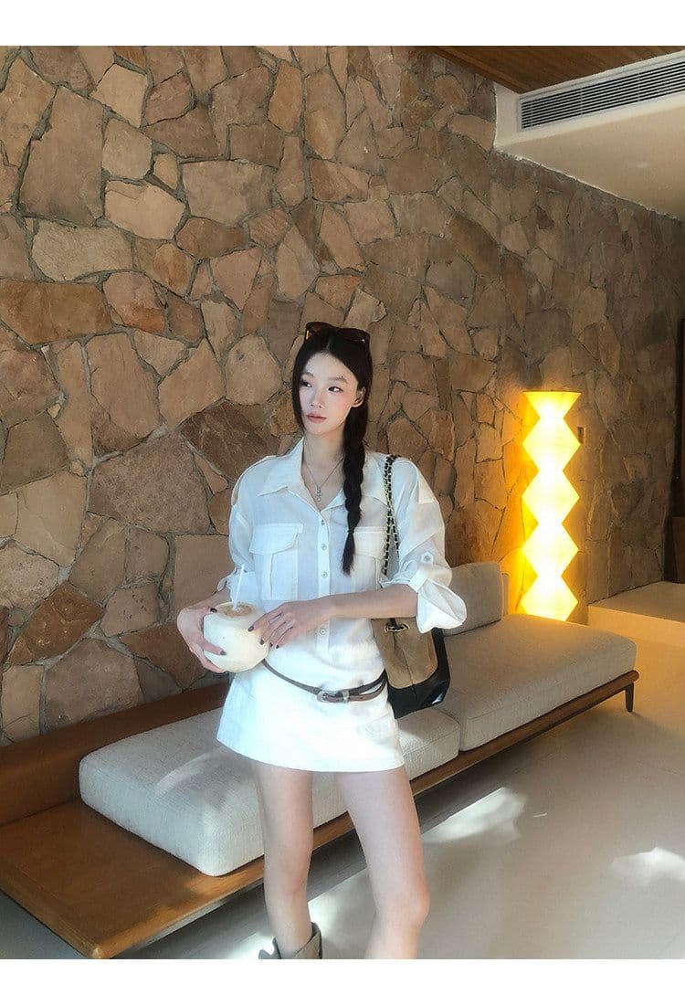 경관 그림 화이트 셔츠 여름 자외선 차단 여자 2026 새로운 사소한 Chic 맨위 긴팔 디자인 센스 상세 이미지 3