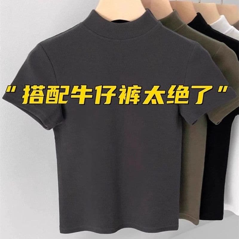 높은 품질 40 순면 원본 솜씨 반하이넥 긍정적 인 어깨 반팔 티셔츠 맨위