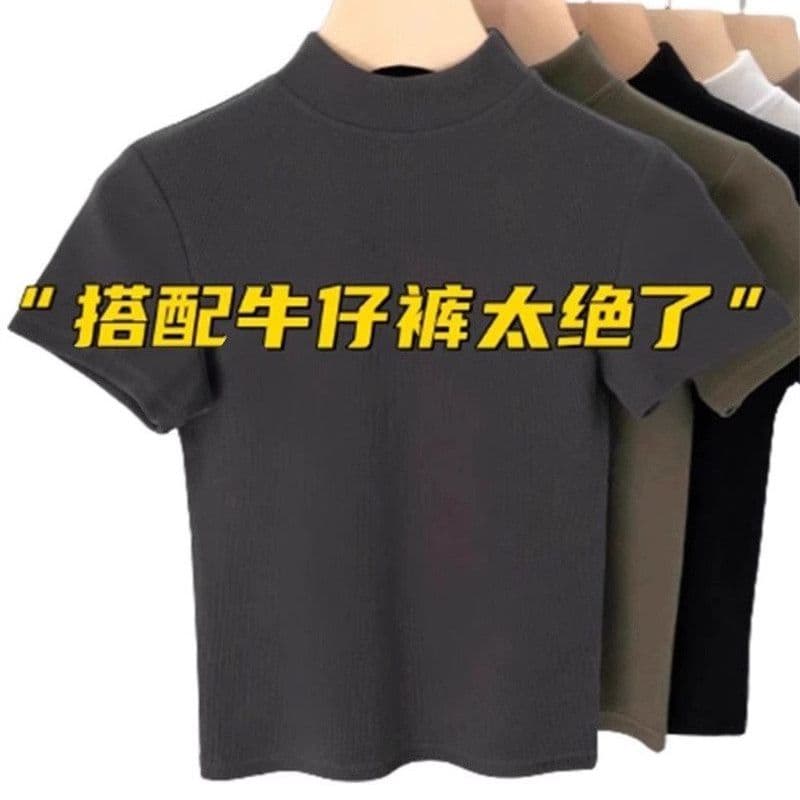 높은 품질 40 순면 원본 솜씨 반하이넥 긍정적 인 어깨 반팔 티셔츠 맨위 이미지 3