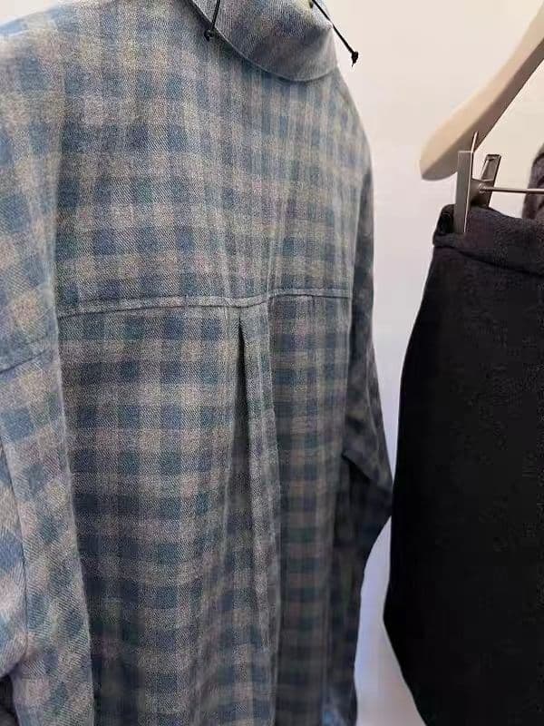 원본 원단 빅 사이즈 240 kg 연삭 털 폴로 칼라 자수 느슨함 센스 긴팔 스택 착용 체크무늬 여성 셔츠 이미지 4