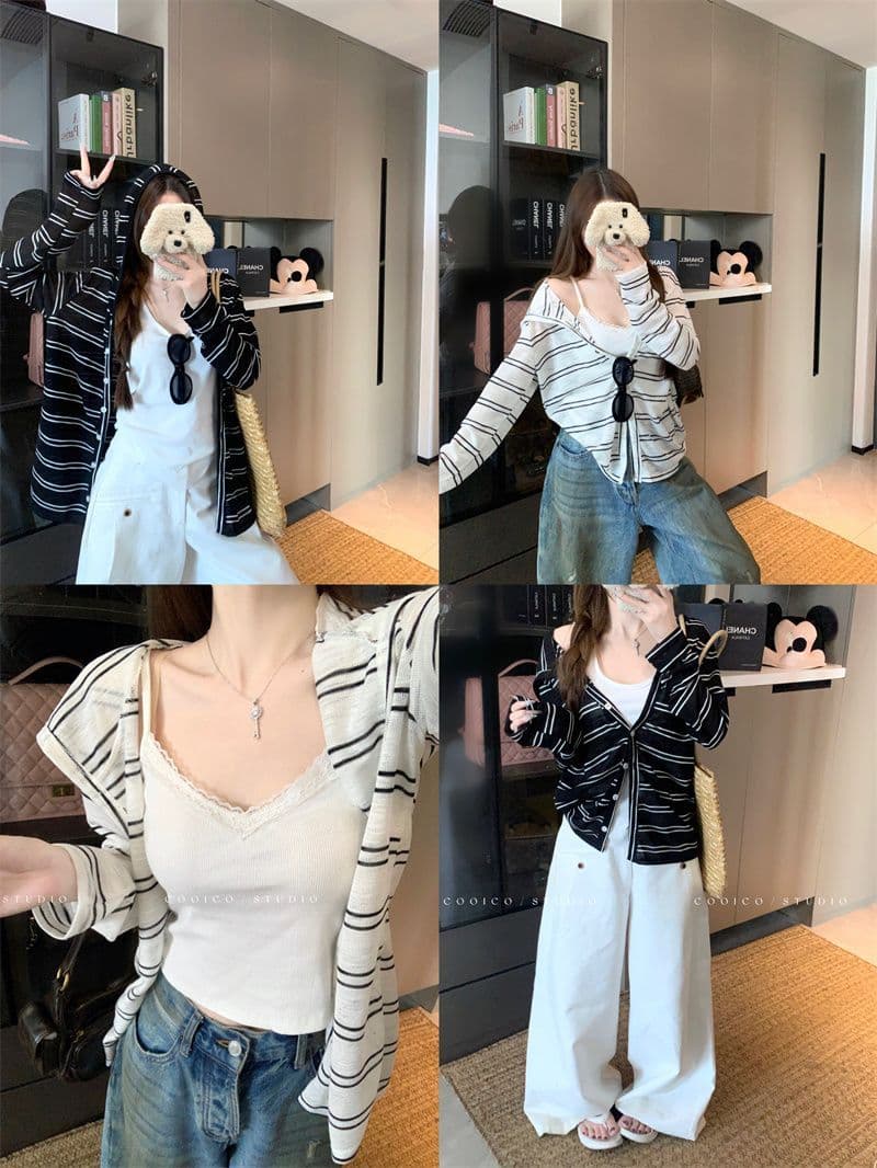 눈꽃 면 느긋한 바람 스트라이프 후드 긴팔 여성 코트 이른 가을 작은 대중 캐주얼 루즈핏 지퍼 맨위 상세 이미지 7