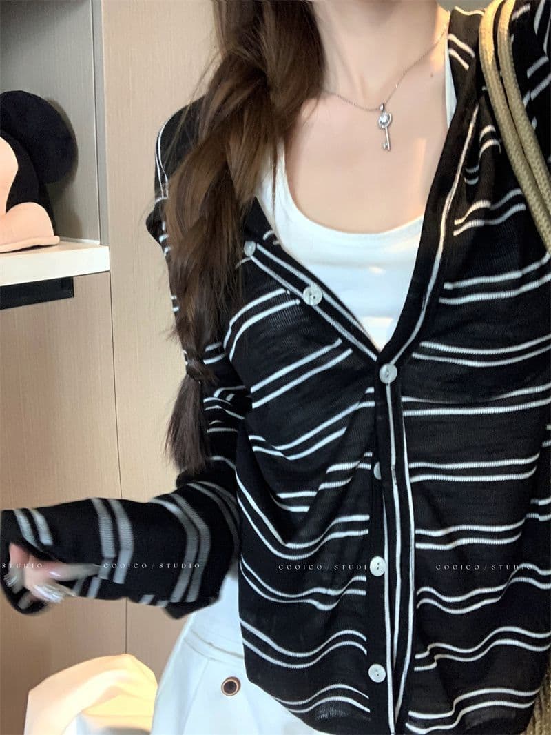 눈꽃 면 느긋한 바람 스트라이프 후드 긴팔 여성 코트 이른 가을 작은 대중 캐주얼 루즈핏 지퍼 맨위 상세 이미지 11