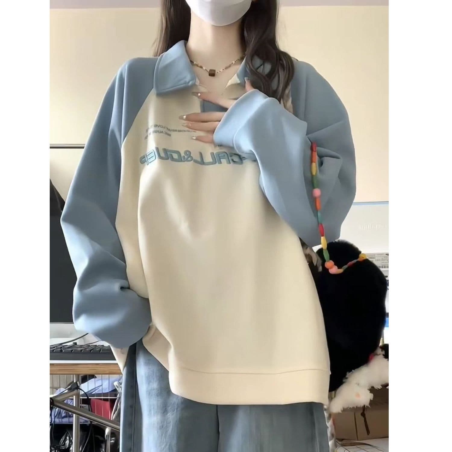 국방 Mianhua 면 복잡한 우유 실크 310 크 아메리칸 레트로 자수 플라워 인서트 어깨 소매 후드티 여성 ins 한국 스타일 맨위 이미지 3