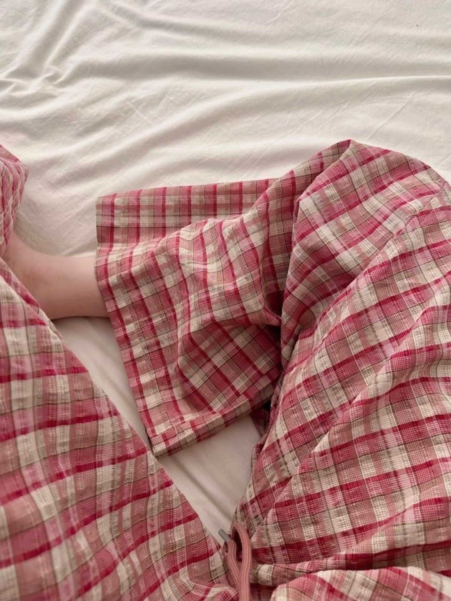 느슨함 센스 한 부서 달콤함 체크무늬 루즈핏 와이드 레깅스 바지 여름 느긋한 바람 도루 센스 하이웨이스트 캐주얼 굴곡 바지 이미지 4