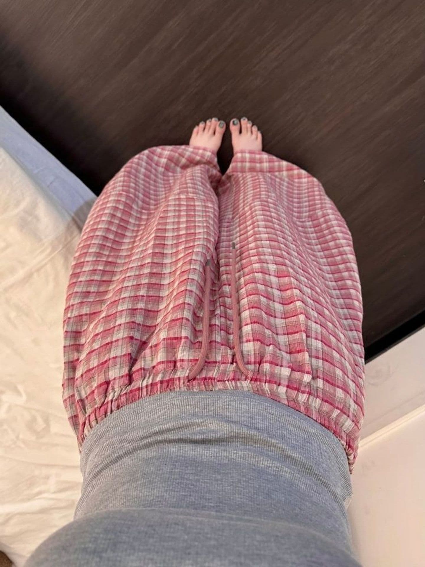 느슨함 센스 한 부서 달콤함 체크무늬 루즈핏 와이드 레깅스 바지 여름 느긋한 바람 도루 센스 하이웨이스트 캐주얼 굴곡 바지 상세 이미지 4