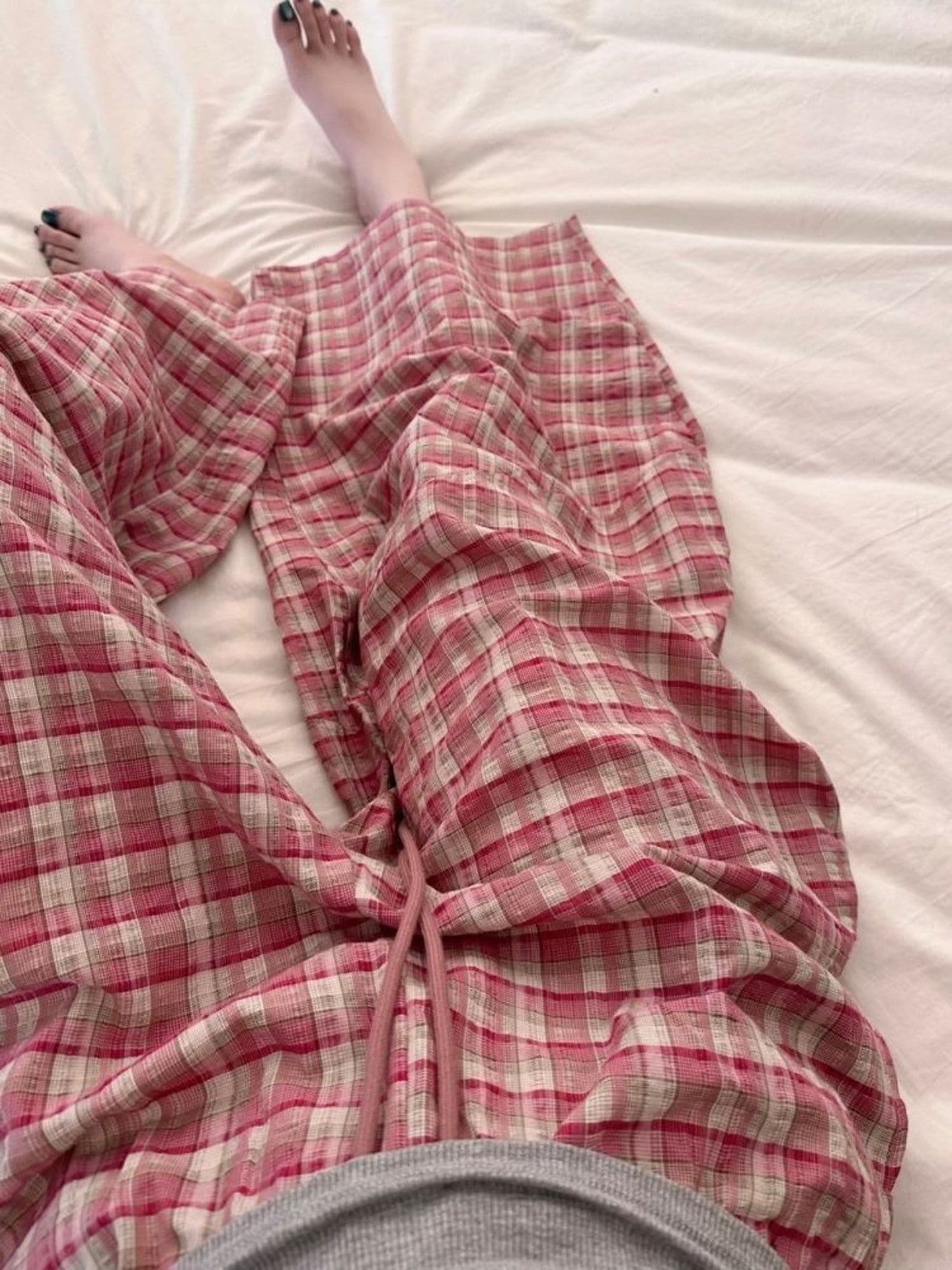 느슨함 센스 한 부서 달콤함 체크무늬 루즈핏 와이드 레깅스 바지 여름 느긋한 바람 도루 센스 하이웨이스트 캐주얼 굴곡 바지 상세 이미지 6