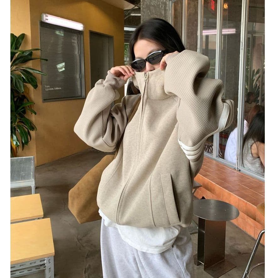 실사 한 부서 느긋한 느슨함 센스 후드 티 스웨터 여성 가을 작은 대중 루즈핏 카디건 코트 맨위