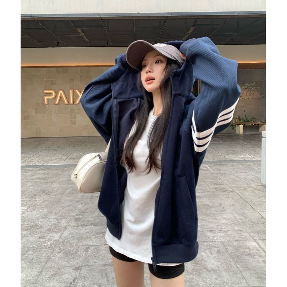 실사 한 부서 느긋한 느슨함 센스 후드 티 스웨터 여성 가을 작은 대중 루즈핏 카디건 코트 맨위 이미지 4