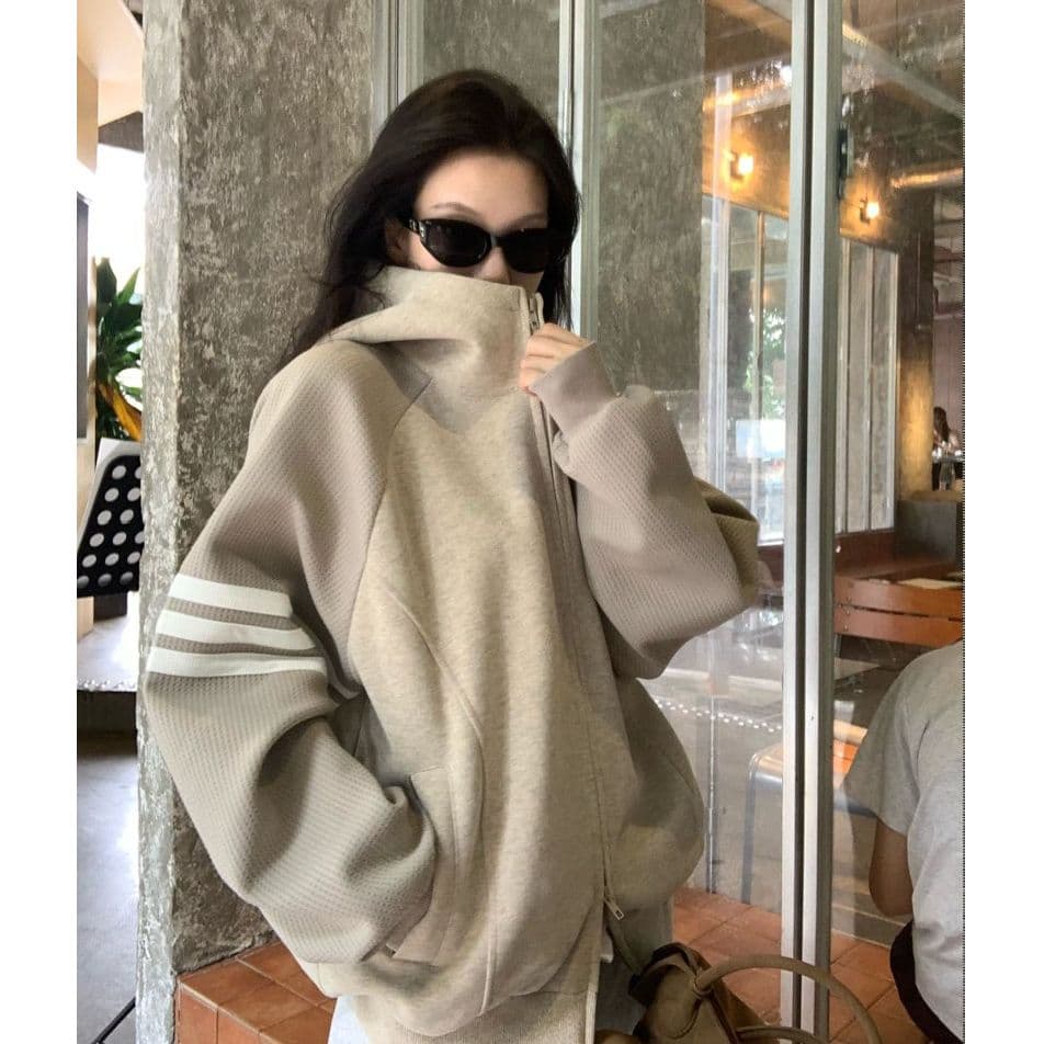 실사 한 부서 느긋한 느슨함 센스 후드 티 스웨터 여성 가을 작은 대중 루즈핏 카디건 코트 맨위 이미지 3