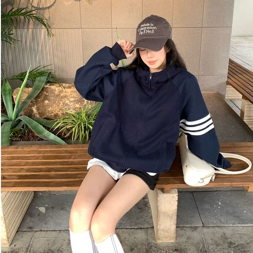 실사 한 부서 느긋한 느슨함 센스 후드 티 스웨터 여성 가을 작은 대중 루즈핏 카디건 코트 맨위 이미지 5