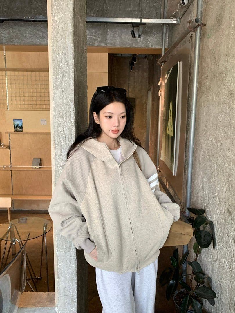 실사 한 부서 느긋한 느슨함 센스 후드 티 스웨터 여성 가을 작은 대중 루즈핏 카디건 코트 맨위 상세 이미지 5