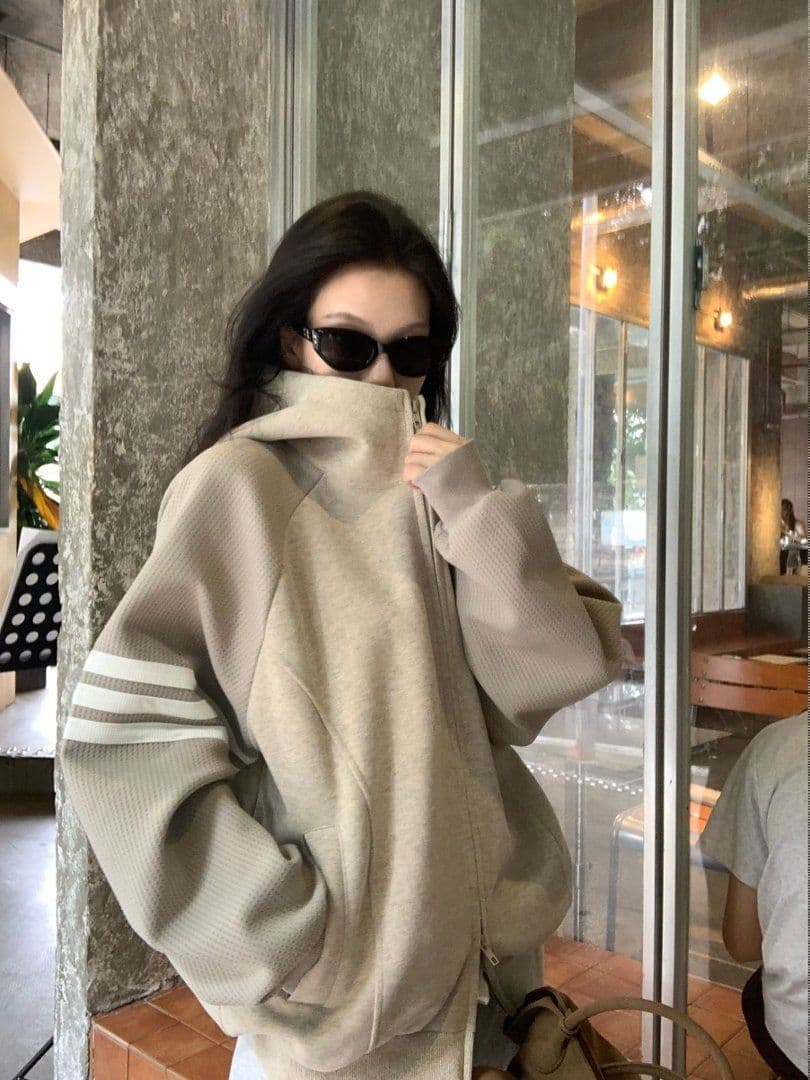 실사 한 부서 느긋한 느슨함 센스 후드 티 스웨터 여성 가을 작은 대중 루즈핏 카디건 코트 맨위 상세 이미지 8