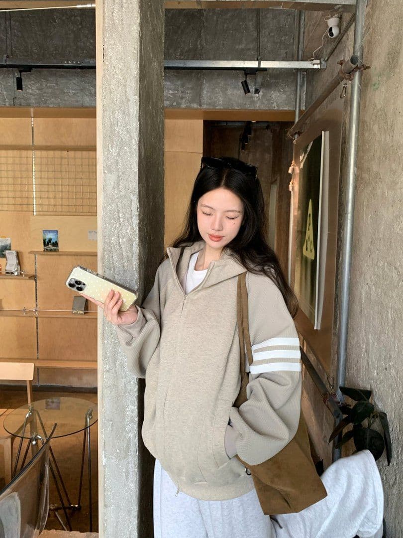 실사 한 부서 느긋한 느슨함 센스 후드 티 스웨터 여성 가을 작은 대중 루즈핏 카디건 코트 맨위 상세 이미지 13