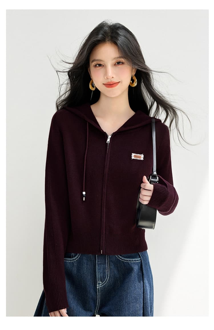실사 있음 2026 년 가을 더블 지퍼 디자인 센스 다용도 품격 니트 스웨터 단색 후드 슬림해 보이는 맨위 상세 이미지 7