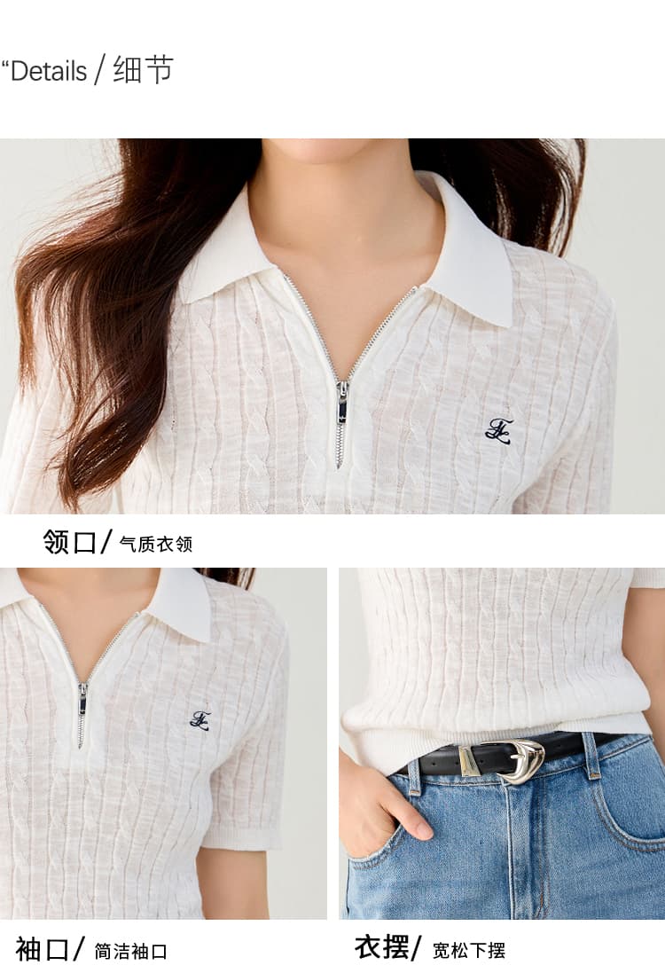 실사 있음 POLO 칼라 아마 루즈핏 반팔 다용도 털 셔츠 26 여름 새로운 니트 스웨터 여성 상세 이미지 2