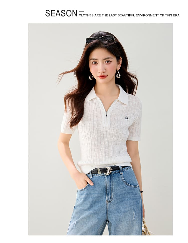 실사 있음 POLO 칼라 아마 루즈핏 반팔 다용도 털 셔츠 26 여름 새로운 니트 스웨터 여성 상세 이미지 5