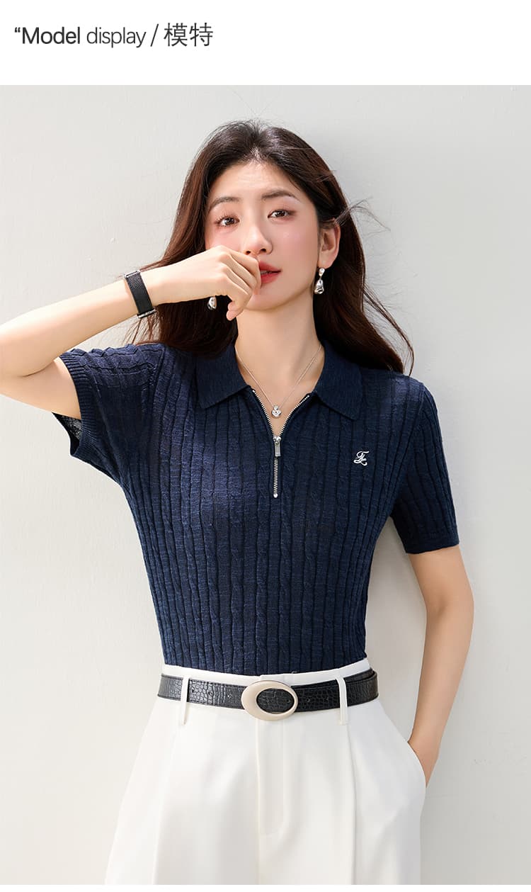 실사 있음 POLO 칼라 아마 루즈핏 반팔 다용도 털 셔츠 26 여름 새로운 니트 스웨터 여성 상세 이미지 12