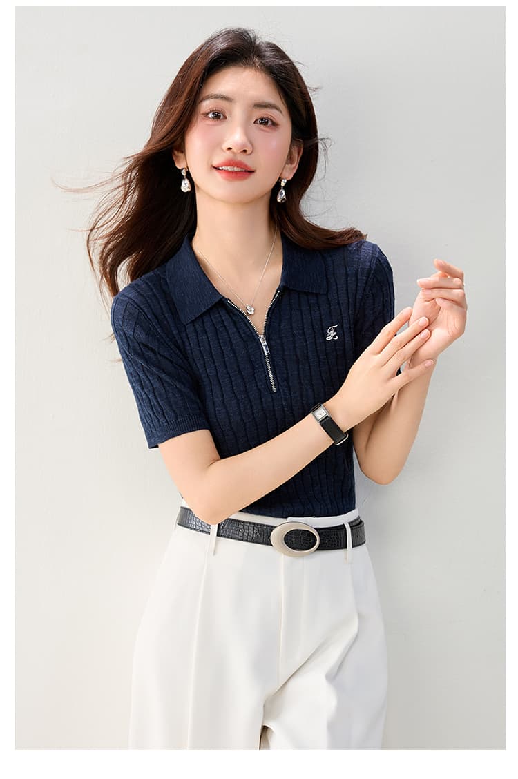 실사 있음 POLO 칼라 아마 루즈핏 반팔 다용도 털 셔츠 26 여름 새로운 니트 스웨터 여성 상세 이미지 15