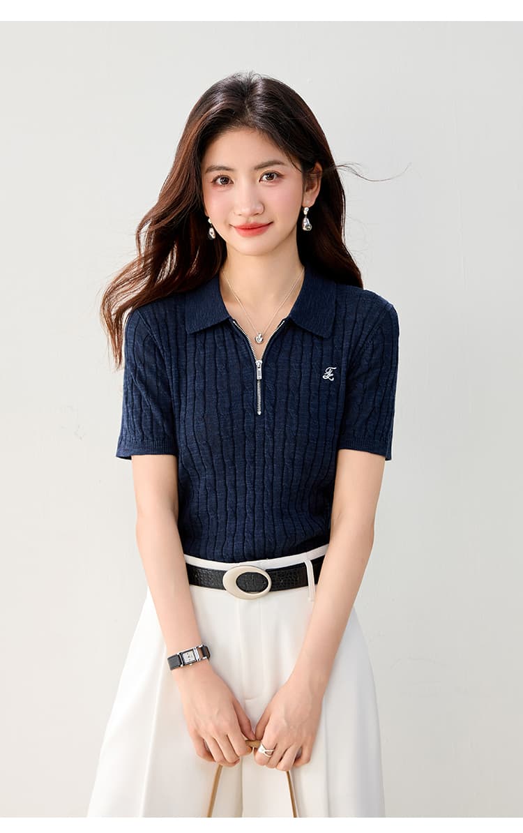 실사 있음 POLO 칼라 아마 루즈핏 반팔 다용도 털 셔츠 26 여름 새로운 니트 스웨터 여성 상세 이미지 16