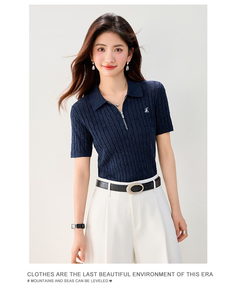 실사 있음 POLO 칼라 아마 루즈핏 반팔 다용도 털 셔츠 26 여름 새로운 니트 스웨터 여성 상세 이미지 17