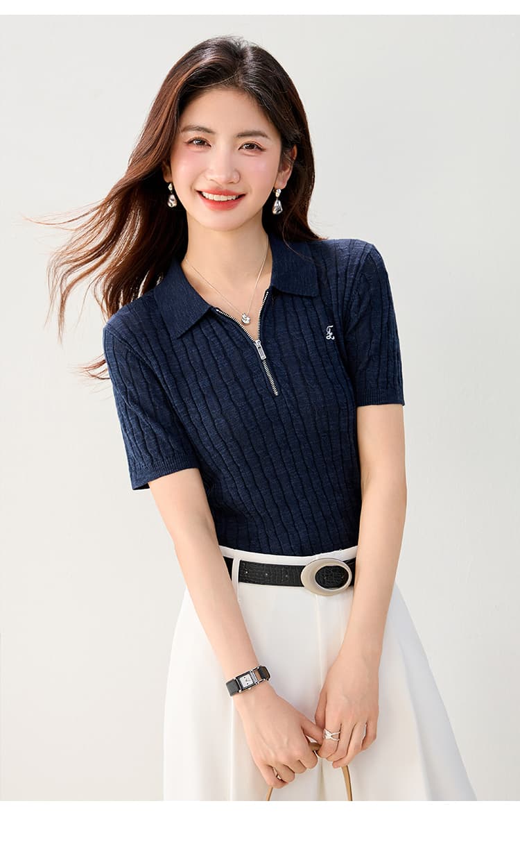 실사 있음 POLO 칼라 아마 루즈핏 반팔 다용도 털 셔츠 26 여름 새로운 니트 스웨터 여성 상세 이미지 18