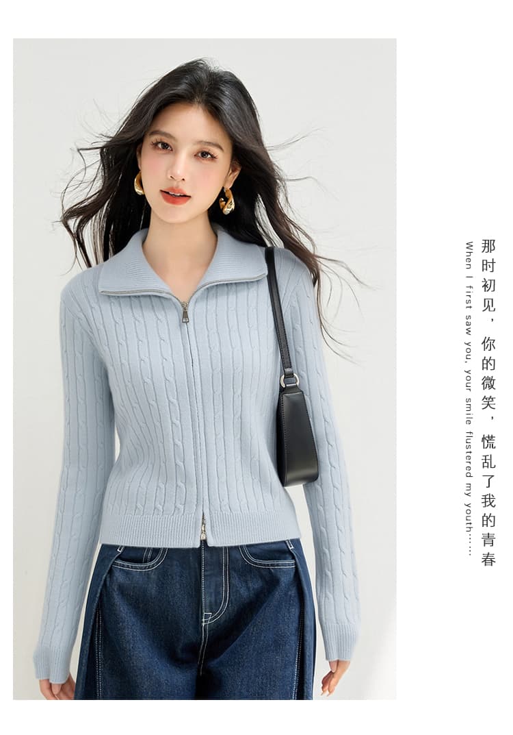 실사 있음 아메리칸 복잡한 고대 돈 바람 하프 지퍼 꽈배기 니트 스웨터 여자 가을 루즈핏 느긋한 바람 스웨터 상세 이미지 6