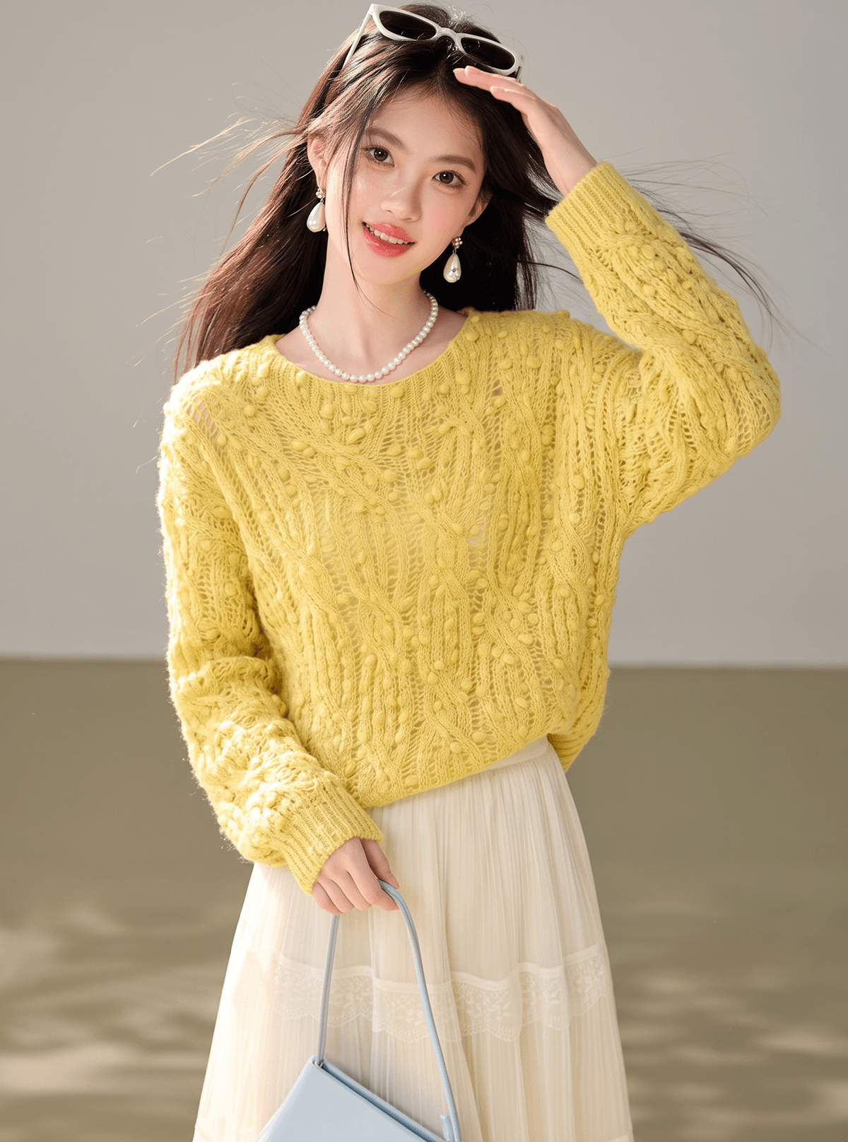 실사 있음 꽃 실 홀로우 아웃 꽈배기 스웨터 풀오버 2026 가을 새로운 루즈핏 느긋한 바람 맨위 니트 스웨터 이미지 2