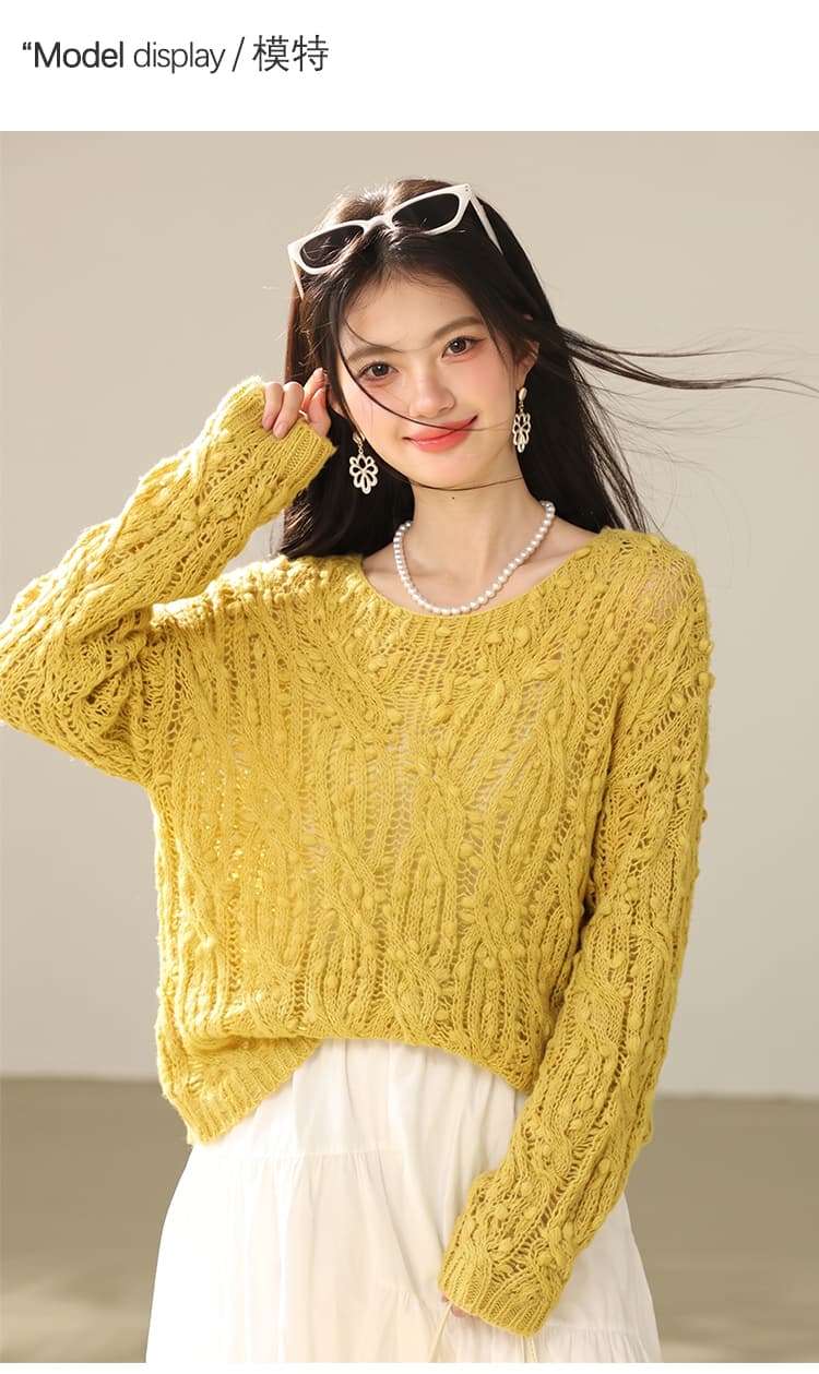 실사 있음 꽃 실 홀로우 아웃 꽈배기 스웨터 풀오버 2026 가을 새로운 루즈핏 느긋한 바람 맨위 니트 스웨터 상세 이미지 4